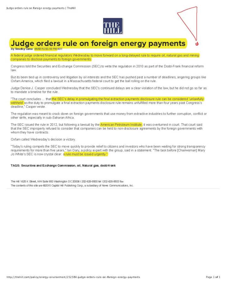 Judge orders rule on foreign energy payments | TheHill